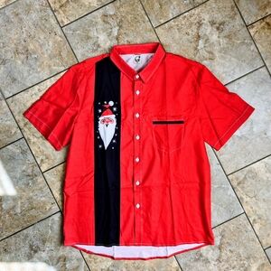 Men's Red Santa Design Casual Button Down Shirt New Christmas Shirt For Holidays